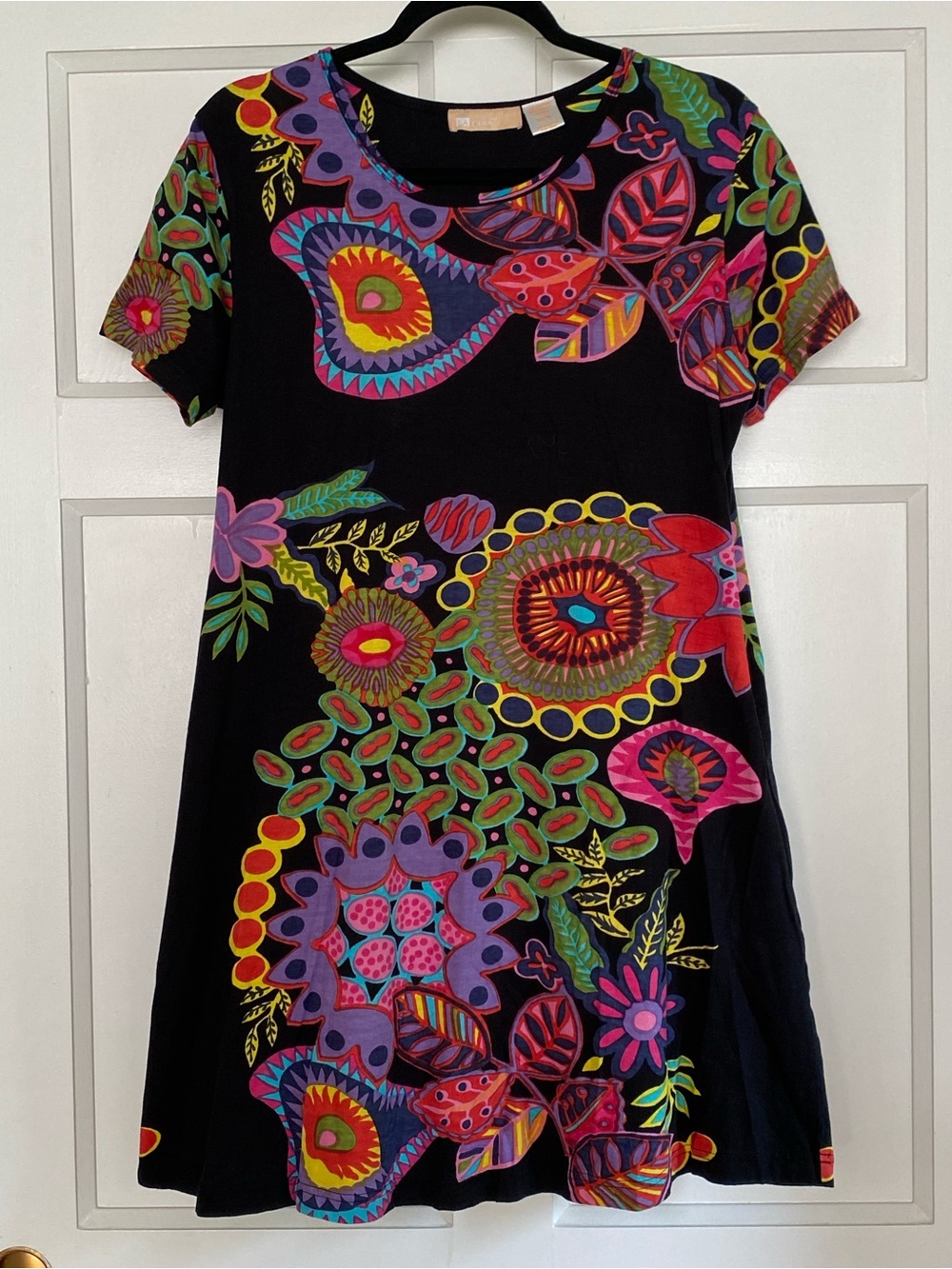 Vintage Batik Printed Bold Floral Design Cotton Shift Dress | Made in India
